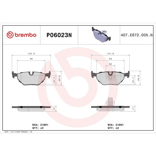 Brembo Rear Ceramic Brake Pads Fits BMW 540i 1997-2003 P06023N