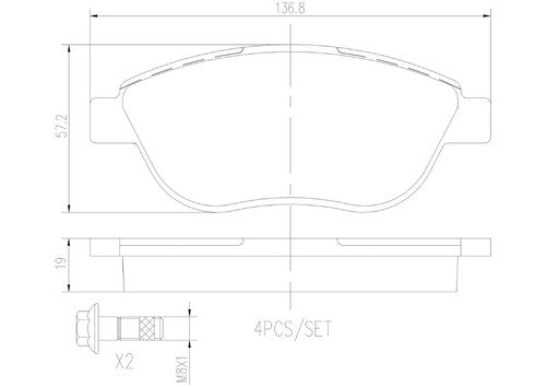Brembo Front Ceramic Brake Pads Fits 2012-2017 Fiat 500 4 Pc Brake Sets P23119N