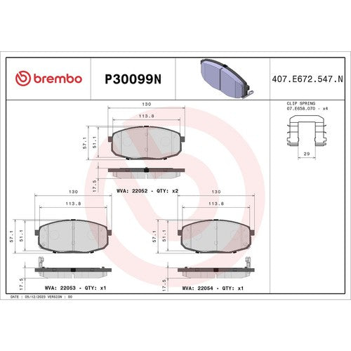 Brembo Front Ceramic Brake Pads Fits 2018-2023 Hyundai Kona 4 Pc Brakes P30099N