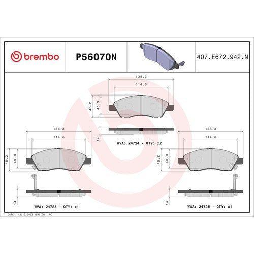 Brembo Front Ceramic Brake Pads Fits 2012-2019 Nissan Versa 4 Pc Brakes P56070N