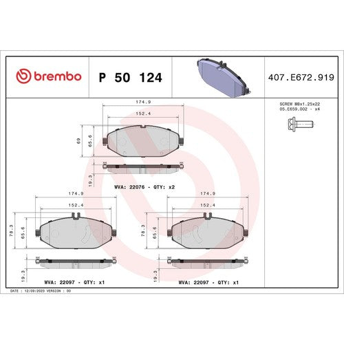 Brembo Front Low Metallic Brake Pads Fits 2015-2021 Mercedes-Benz C300 P50124