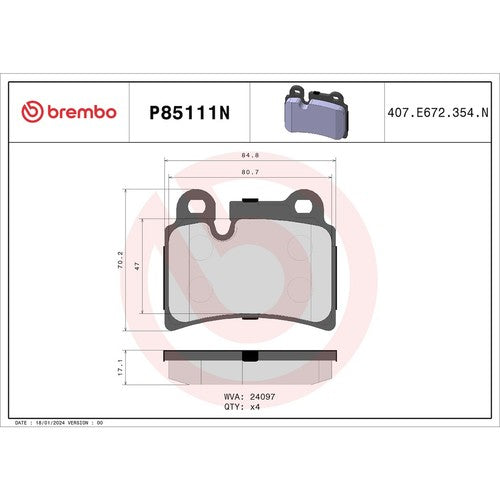 Brembo Rear Ceramic Brake Pads Fits 2006-2010 Volkswagen Touareg 4 Piece P85111N
