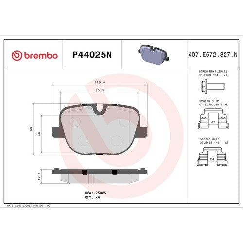 Brembo Rear Ceramic Brake Pad Fits 2010-2012 Land Rover Range Rover 4 Pc P44025N