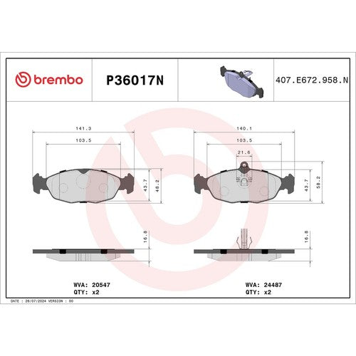 Brembo Rear Ceramic Brake Pads Fits 2000-2006 Jaguar XKR 4 Piece Brakes P36017N