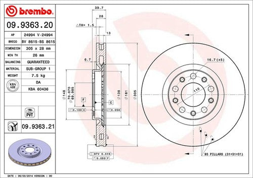 Brembo 09936321C02  BRAKE ROTORS