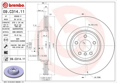 Brembo 09C31411C02  BRAKE ROTORS