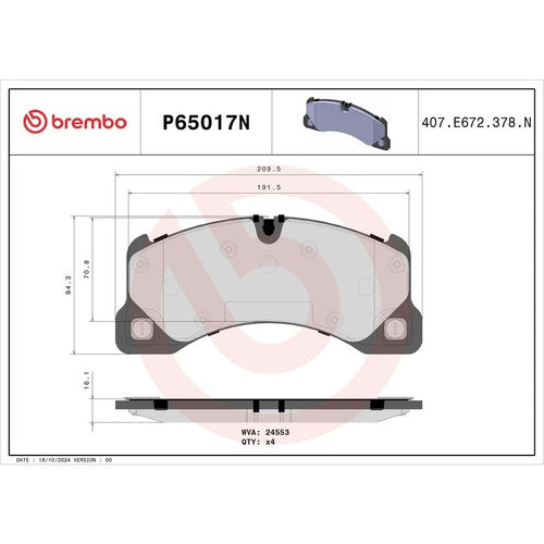 Brembo Front Ceramic Brake Pads Fits 2008-2010 Porsche Cayenne 4 Piece P65017N