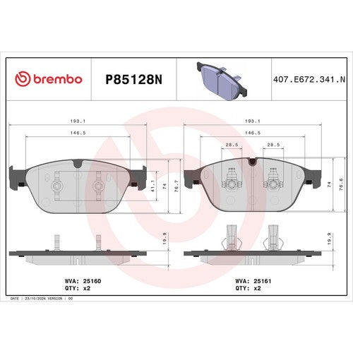Brembo Front Ceramic Brake Pads Fits 2012?2021 Audi A8 Quattro 4 Pc P85128N