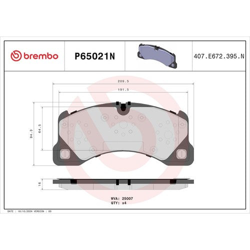 Brembo Front Ceramic  Brake Pads Fits 2011-2018 Porsche Cayenne 4 Pc P65021N