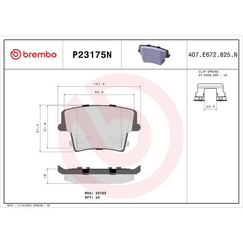 Brembo Rear Ceramic Brake Pads Fits 2006-2023 Dodge Charger 4 Pc Brakes P23175N