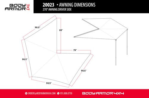 Body Armor 20023 Awning 270 Series 90-1/2in Width x Four Triangular Panels Grey