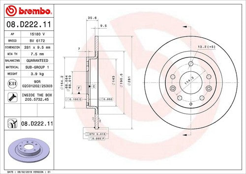 Brembo 08D22211C02  BRAKE ROTORS