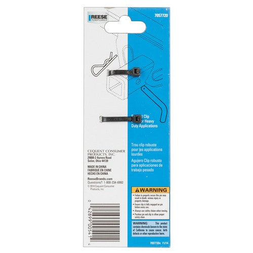 Reese 7057720 Trailer Hitch Pin Towpower Grooved Bent Pin 5/8in Dia With Clip
