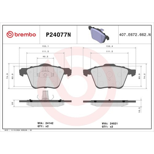 Brembo Front Ceramic Brake Pads Fits 2008-2016 Volvo XC70 4 Pc Brakes P24077N