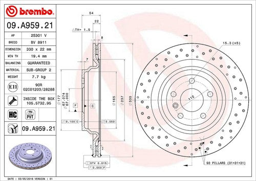 Brembo 09A95921C02  BRAKE ROTORS