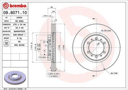 Brembo 09807111C02  BRAKE ROTORS