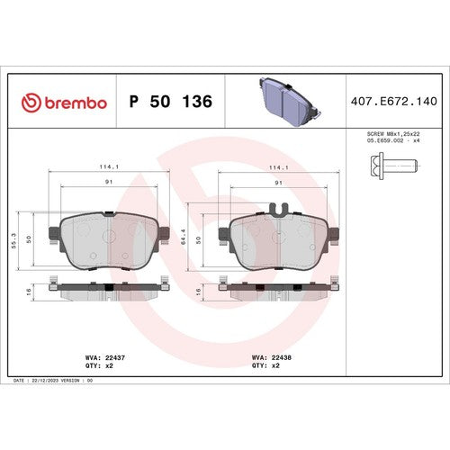 Brembo Rear Low Metallic Brake Pads Fits 2017-2019 Mercedes-Benz E300 P50136