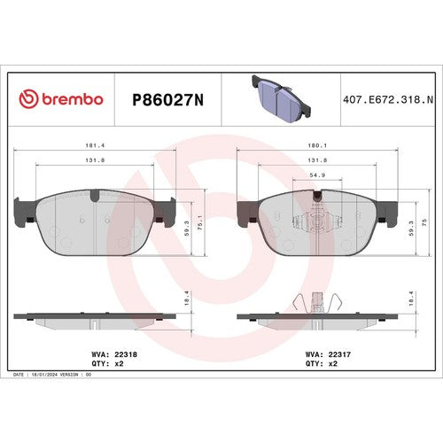 Brembo Front Ceramic Brake Pads Fits 2016-2025 Volvo XC90 Brakes 4 Pc P86027N