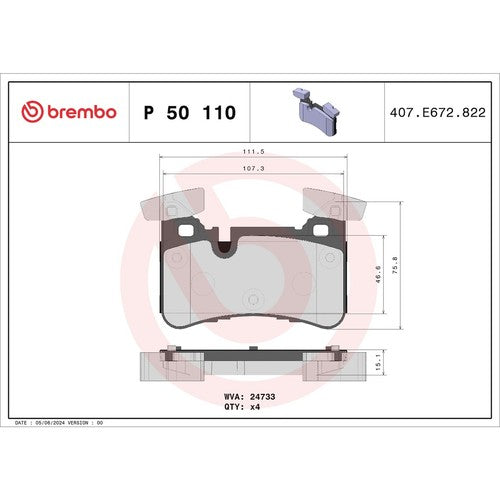 Brembo Rear Low Metallic Brake Pads Fits 2010-2015 Mercedes-Benz E63 AMG P50110