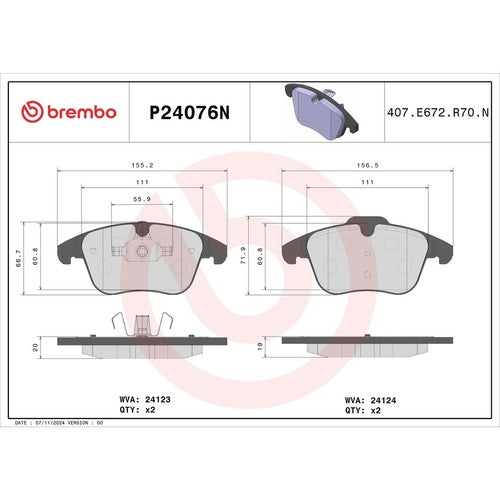 Brembo Front Ceramic Brake Pads Fits 2011-2018 Volvo S60 4 Pc Brakes P24076N