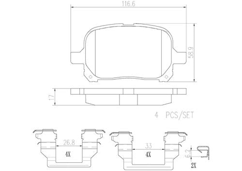Brembo Front Ceramic Brake Pads Fits 1997-2001 Toyota Camry 4 Pc Brakes P83040N