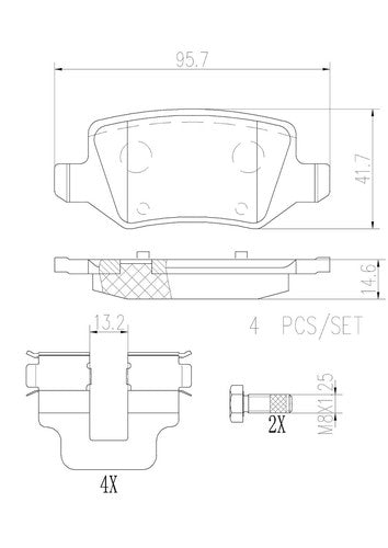 Brembo Ceramic Brake Pad Fits 2008 Mercedes-Benz B200 Models 4 Pc P50090N