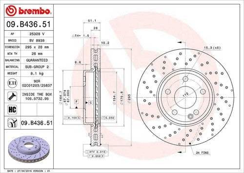 Brembo 09B43651C02  BRAKE ROTORS