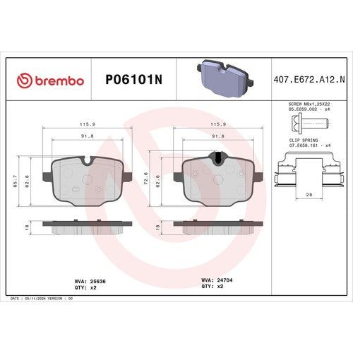 Brembo Rear Ceramic Brake Pads Fits 2018-2024 BMW X3 X4 X5 Brake Pads P06101N