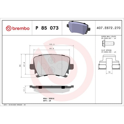 Brembo Rear Low Metallic Brake Pads Fits 2005?2010 Volkswagen Jetta 4 Pc P85073