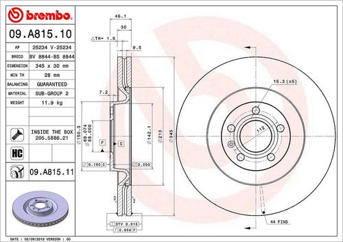Brembo 09A81511C02  BRAKE ROTORS