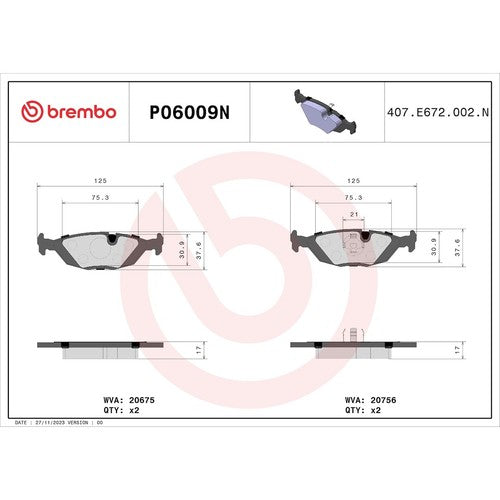 Brembo Rear Ceramic Brake Pad Fits BMW 325i 1990-1993 Brake Pad Set P06009N