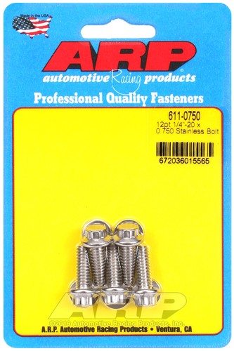 ARP Auto Racing 611-0750 Bolt 1/4 Inch - 20 Thread Size Stainless Steel 5 Pack