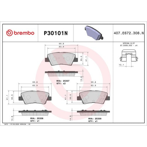 Brembo Rear Ceramic Brake Pads Fits 2019-2023 Hyundai Kona Electric 4 Pc P30101N