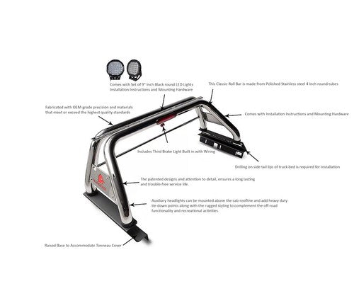 Black Horse Offroad RB006SS-PL69B Classic ROLLBAR