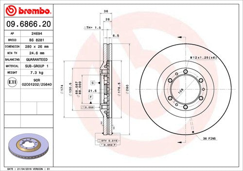 Brembo 09686620C02  BRAKE ROTORS