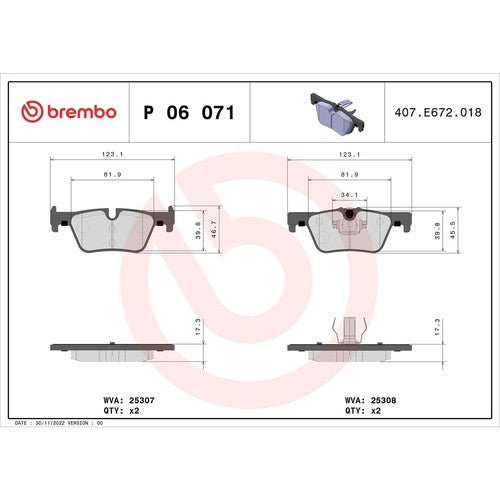 Brembo Rear Low-Metallic Brake Pads Fits 2017-2020 BMW 430i Brake Pads P06071