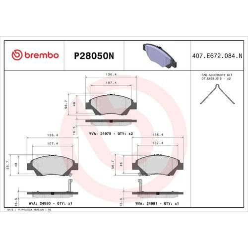 Brembo Front Ceramic Brake Pads Fits 2015-2020 Honda Fit 4 Piece Brakes P28050N
