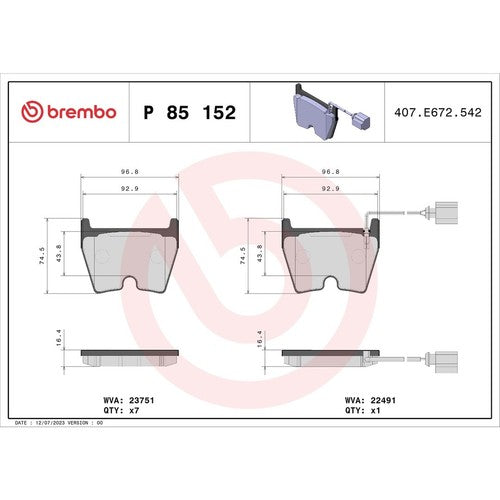 Brembo Front Low Metallic Brake Pads Fits 2017-2020 Audi RS3 Brakes 4 Pc P85152