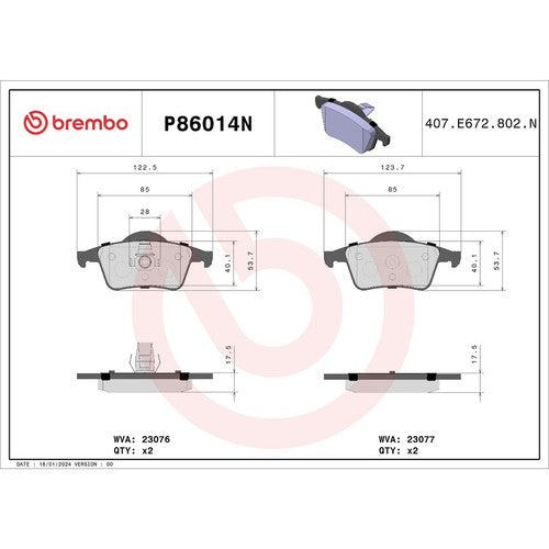 Brembo Rear Ceramic Brake Pads Fits 2001-2009 Volvo S60 Brakes 4 Piece P86014N