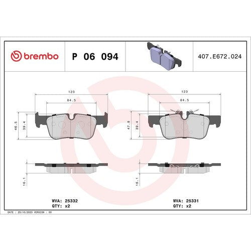 Brembo Rear Low-Metallic Brake Pads Fits 2018-2023 BMW X2 Brake Pads P06094
