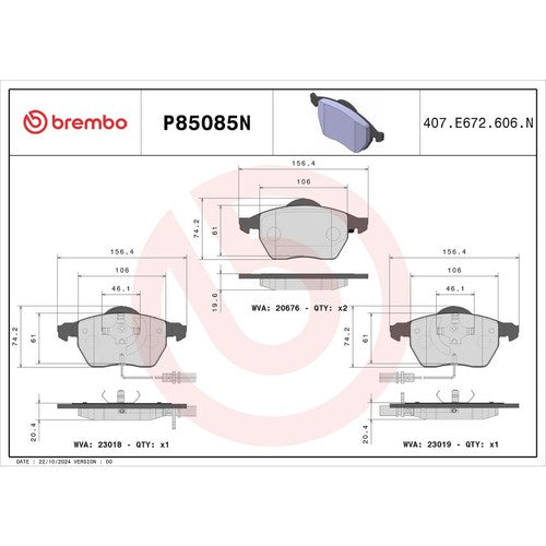 Brembo Front Ceramic Brake Pads Fits 2000-2006 Audi A4 Brakes 4 Piece P85085N