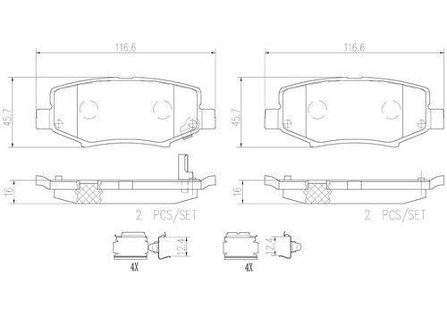 Brembo Rear Ceramic Brake Pads Fits 2007-2018 Jeep Wrangler JK 4 Piece P18024N