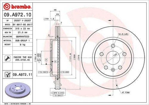Brembo 09A97211C02  BRAKE ROTORS