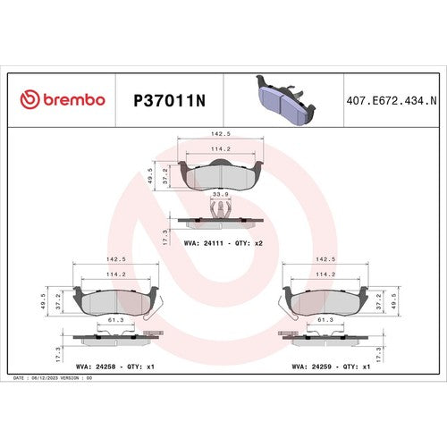 Brembo Rear Ceramic Brake Pads Fits 2005-2010 Jeep Grand Cherokee 4 Pc P37011N
