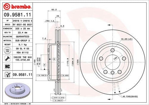 Brembo 09958111C02  BRAKE ROTORS