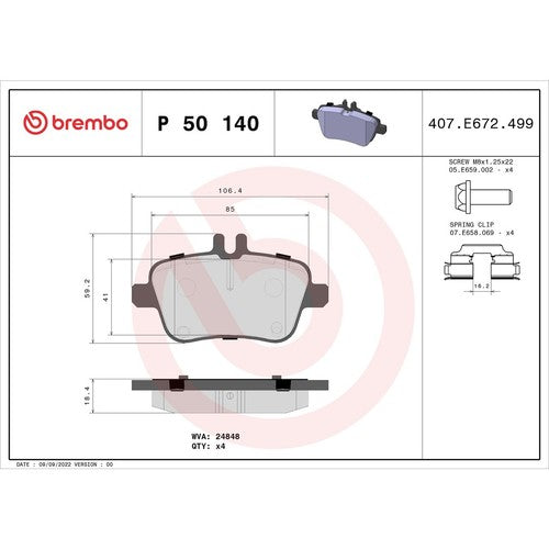 Brembo Rear Low Metallic Brake Pads Fits 2015-2020 Mercedes-Benz GLA250 P50140
