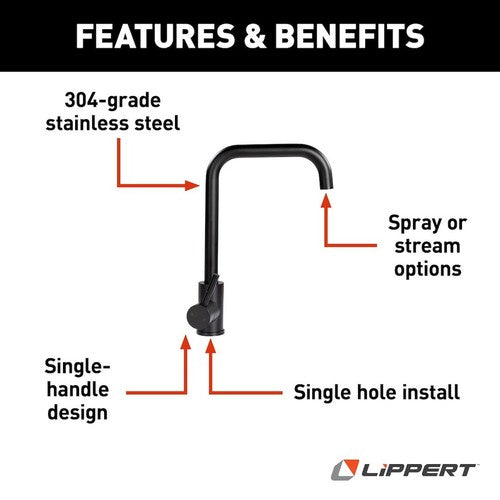Lippert Components 2021090597 Faucet Square Gooseneck Spout Black Matte