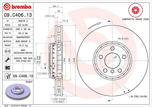 Brembo 09C40613C02  BRAKE ROTORS