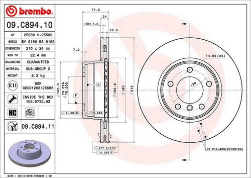 Brembo 09C89411C02  BRAKE ROTORS
