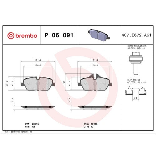 Brembo Front Low-Metallic Brake Pads Fits 2018-2021 BMW i3 i3s Brake Pads06091